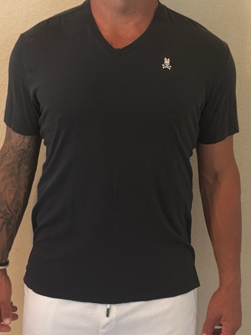 Psycho Bunny Black V-Neck Short Sleeve Tee with Bunny Logo